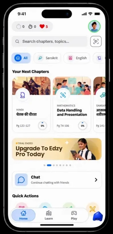 Edzy app homepage showing AI tutor answering a CBSE doubt