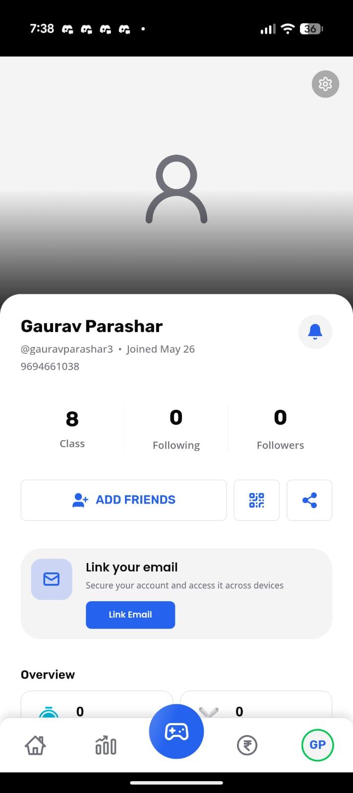 Edzy app profile tab open in the bottom navigation