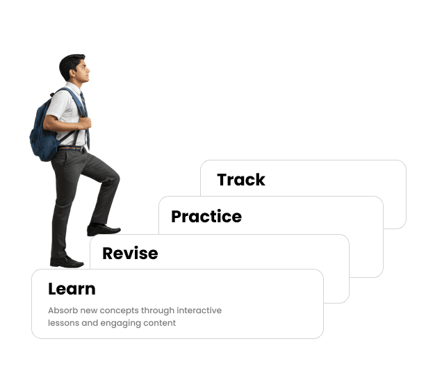 Edzy learning flow showing concept explanation, practice questions, and progress tracking in light mode