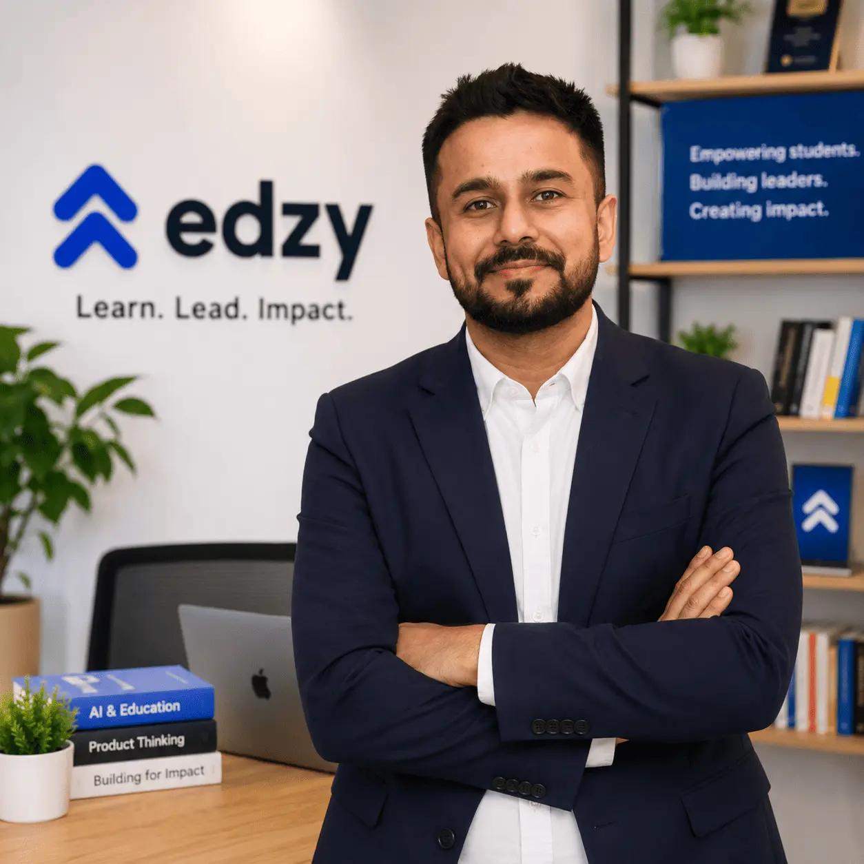 Gaurav Parashar, founder of Edzy, standing in the Edzy office.