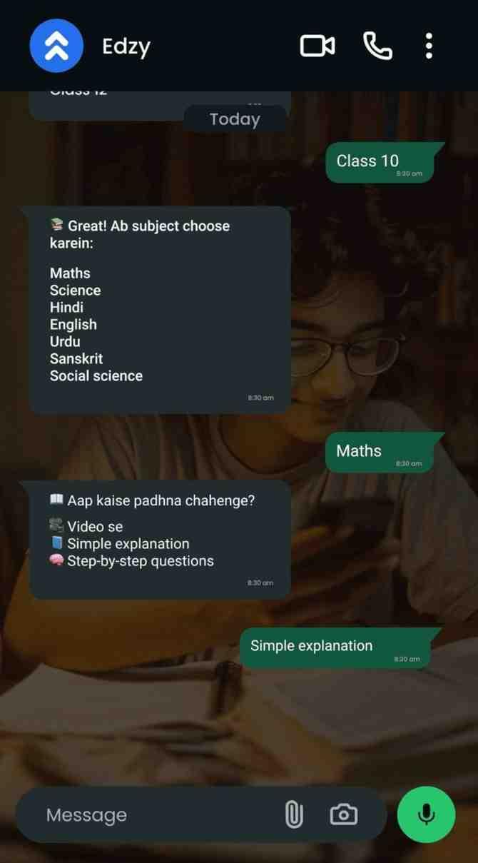 WhatsApp conversation with Edzy tutor