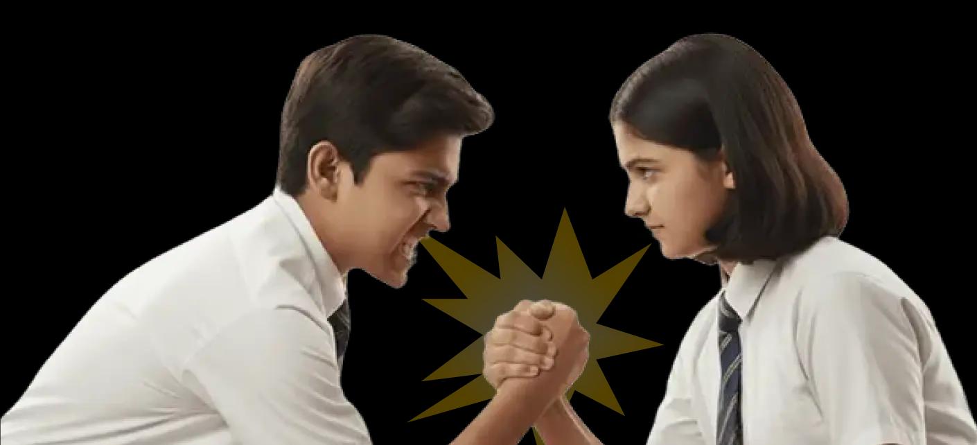 Two CBSE students challenging each other in a study duel