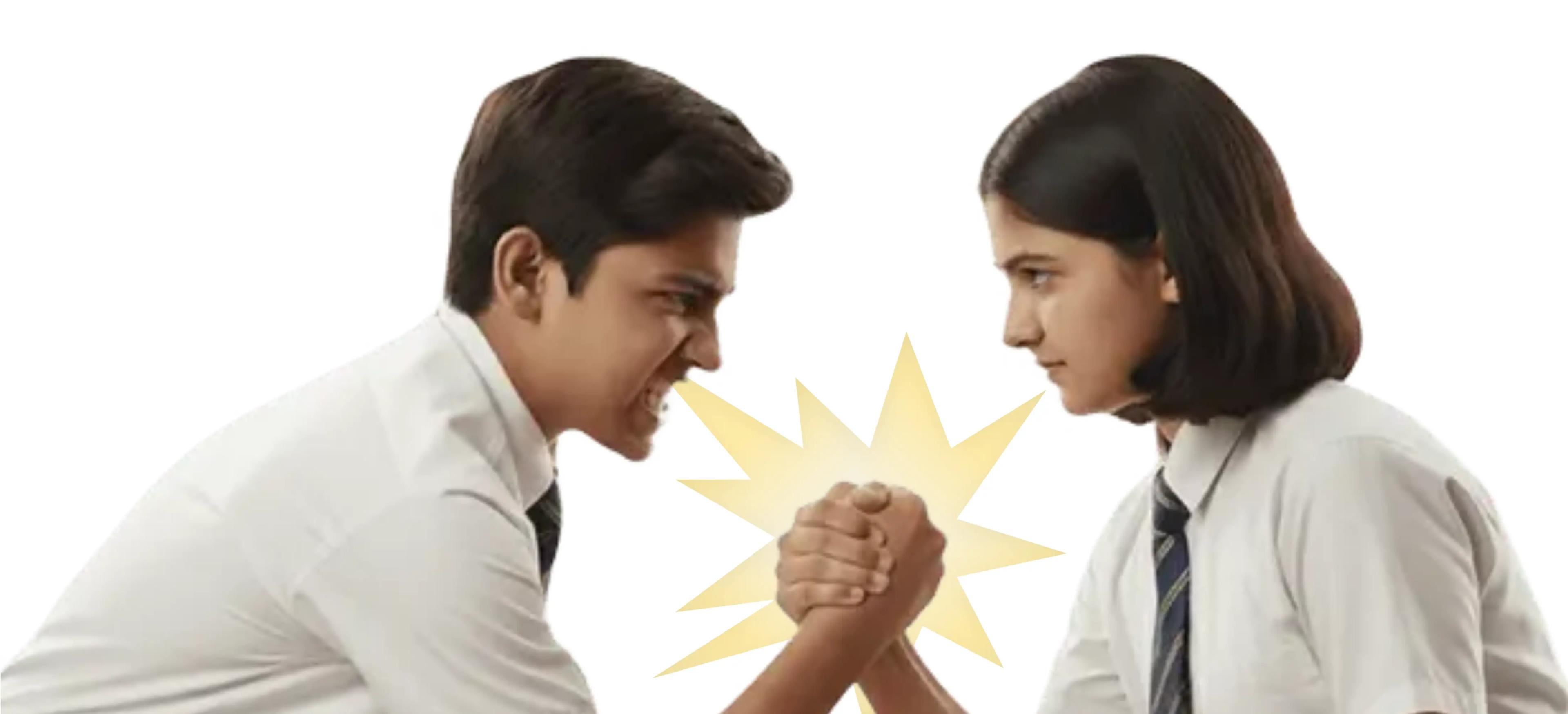 Two CBSE students challenging each other in a study duel