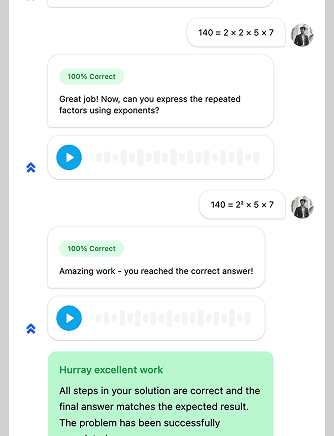 Stepzy feedback screen showing corrected student work