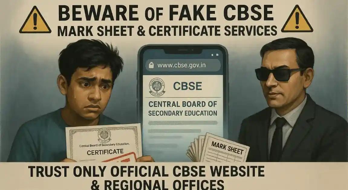 CBSE Warns Against Fake Mark Sheet and Certificate Services – Only Trust Official Sources CBSE Warns Against Fake Mark Sheet and Certificate Services – Only Trust Official Sources